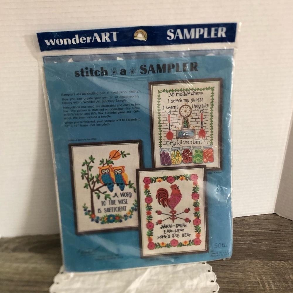Vtg WonderART Rooster Stitch Sampler Kit
